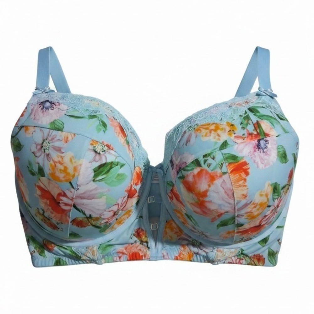 Cacique Floral Romantic Womens size 42J Boost Balconette Garden Lace Bow Bra